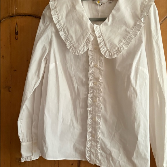 Boden Tops - Boden White Ruffle-Trim Button Front Blouse